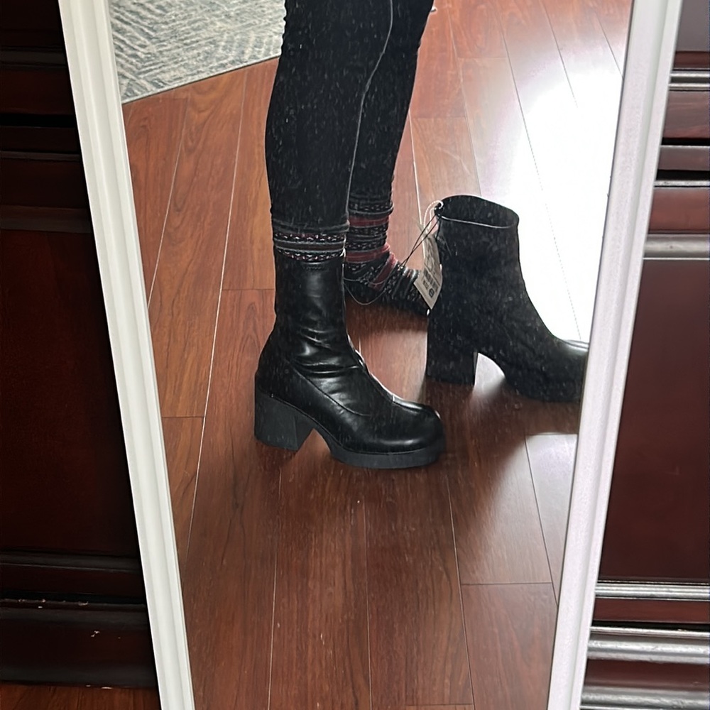 Black Square Toe Platform Booties